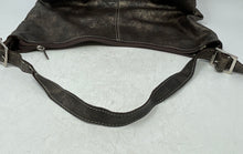 Load image into Gallery viewer, Vera Pelle Womens Bronze Engraved Zip Top Lined Hobo Handbag No Straps
