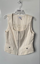 Load image into Gallery viewer, DKNY Womens Cream Sleeveless Square Neck Pockets Weathered Zip-Up Vest Size M
