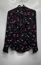 Load image into Gallery viewer, Ann Taylor Womens Black Floral Ruffle Long Sleeve Pullover Blouse Top Size XS
