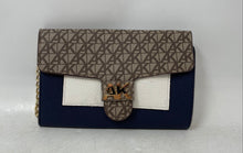 Load image into Gallery viewer, Anne Klein Womens Brown Blue Monogram Print Chain Strap Crossbody Purse
