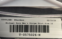 Load image into Gallery viewer, Michael Kors Mens Gray White Striped Collared Long Sleeve Dress Shirt Size 16
