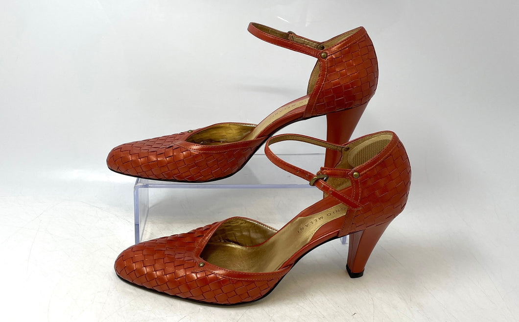 Antonio Melani Womens Dark Orange Leather Ankle Strap Heels Size 9.5M