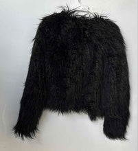 Load image into Gallery viewer, Boohoo Womens Black Shaggy Long Sleeve Collarless Open Front Jacket Size 1
