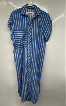 Load image into Gallery viewer, Zara Womens Blue White Striped Short Sleeve Oversized Midi Shirt Dress Size XS-S
