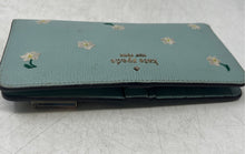 Load image into Gallery viewer, Kate Spade New York Womens Turquoise Embroidered Leather Card Slot Bifold Wallet
