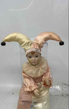 Load image into Gallery viewer, Vintage Collectible Porcelain Harlequin Doll In Cream And Pink Polka Dot Costume
