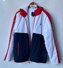 Load image into Gallery viewer, U.S. Polo Assn Mens Red White Navy Blue Colorblock Puffer Jacket Size Large
