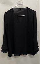 Load image into Gallery viewer, Alfani Womens Black Long Bell Sleeve V-Neck Pullover Tunic Blouse Top Size 8
