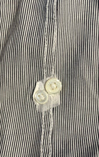 Load image into Gallery viewer, Authentic Balmain Mens Gray White Striped Long Sleeve Dress Shirt Size L Stained
