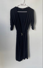 Load image into Gallery viewer, Express Womens Black Ruched 3/4 Sleeve V-Neck Regular Fit Wrap Dress No Size
