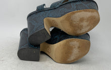 Load image into Gallery viewer, Michael Kors Womens Blue Black Snakeskin Leather Block Platform Heels Size 6M
