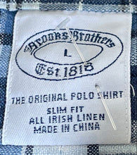 Load image into Gallery viewer, Brooks Brothers Mens Blue White Plaid Linen Slim Fit Button-Up Shirt Size L
