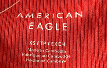 Load image into Gallery viewer, American Eagle Womens Red Long Sleeve V-Neck Ribbed Knit T-Shirt Size XS
