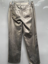 Load image into Gallery viewer, Express Womens Silver Metallic Faux Leather Straight Leg Trouser Pants Size 8R
