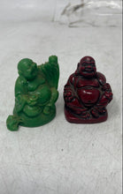 Load image into Gallery viewer, Lot Of 2 Pcs Assorted Red Green Decorative Mini Seated Laughing Buddha Figurines
