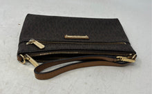 Load image into Gallery viewer, Michael Kors Womens Brown Monogram Leather Trim Double Zip Wristlet Wallet
