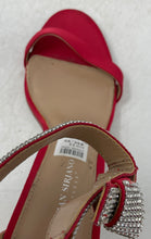 Load image into Gallery viewer, Christian Siriano Womens Red Rhinestone Stiletto Heel Ankle Strap Sandals Sz 11
