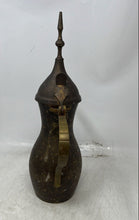 Load image into Gallery viewer, Antique Vintage Brass Engraved Tableware Scroll Handle Dallah Coffee Pot w/ Lid
