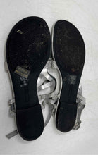 Load image into Gallery viewer, Guess Womens Silver-Tone Rhinestone Open Toe Flat Strappy Sandals Size 9M
