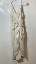 Load image into Gallery viewer, Express Womens Cream Sleeveless Satin Draped Twist Back Zip Wrap Dress Size S

