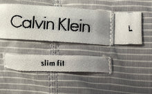 Load image into Gallery viewer, Calvin Klein Mens Gray White Cotton Long Sleeve Slim Fit Button-Up Shirt Size L
