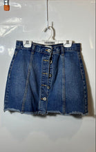 Load image into Gallery viewer, Forever 21 Womens Blue Denim Pockets Raw Hem Button Front Mini Skirt Size 24
