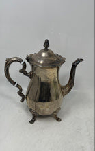 Load image into Gallery viewer, Silver-Tone Engraved Four Footed Scroll Handle Serving Tea Pot With Lid
