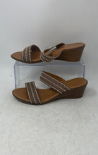 Load image into Gallery viewer, Toscanella Womens Brown Yellow Slip-On Open Toe Platform Sandals Size 6
