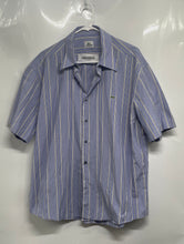 Load image into Gallery viewer, Lacoste Mens Blue Striped Short Sleeve Spread Collar Button-Up Shirt Size 44
