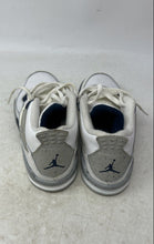 Load image into Gallery viewer, Nike Kids Air Jordan 4 Retro White Navy Blue Gray Lace-Up Sneakers Shoes Size 2Y
