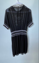 Load image into Gallery viewer, Zara Womens Black White Embroidered Sheer Puff Sleeve Crew Neck Mini Dress Sz M
