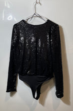 Load image into Gallery viewer, H&amp;M Womens Black Long Sleeve Surplice V-Neck Sequin Bodysuit Blouse Top Size S

