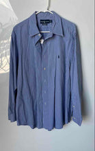 Load image into Gallery viewer, Ralph Lauren Mens Blue Striped Cotton Custom Fit Dress Shirt Size 18 34/35
