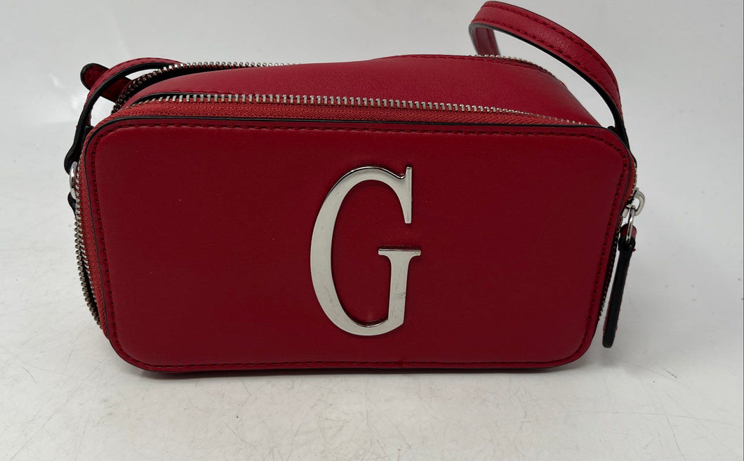 Guess Womens Dark Red Leather Zipper Adjustable Strap Crossbody Bag