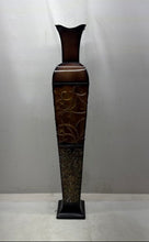 Load image into Gallery viewer, Lot Of 2 Pieces Assorted Metallic Brown Embossed Floral Decorative Floor Vases
