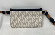 Load image into Gallery viewer, Michael Kors Womens White Navy Blue Monogram Canvas Leather Trim Belt Bag
