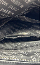 Load image into Gallery viewer, Steve Madden Womens Black Rhinestone Faux Leather Chain Strap Zipper Backpack
