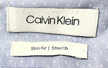 Load image into Gallery viewer, Calvin Klein Mens Blue White Dots Slim Fit Stretch Dress Shirt Size L 16.5 34/35
