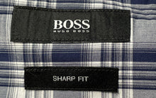Load image into Gallery viewer, Hugo Boss Mens Blue Gray Plaid Sharp Fit Short Sleeve Button-Up Shirt Size 2XL
