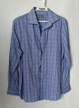 Load image into Gallery viewer, Michael Kors Mens Blue Printed Collared Long Sleeve Dress Shirt Size Medium
