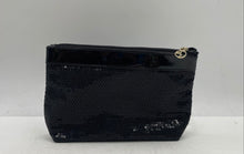 Load image into Gallery viewer, Giorgio Armani Womens Black Sequin Patent Pockets Cosmetic Clutch Bag Stained
