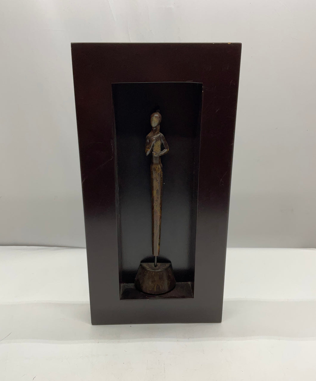 African Hand Carved Standing Female Figure In Wall Hanging Wood Frame
