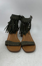 Load image into Gallery viewer, Aldo Womens Green Open Toe Fringe Block Ankle Strap Sandals Size 7
