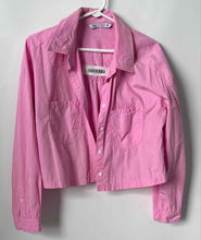 Load image into Gallery viewer, Zara Womens Pink Long Sleeve Collared Cropped Button-Up Shirt Size Large
