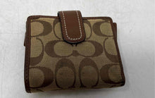 Load image into Gallery viewer, Coach Womens Brown Beige Signature Print ID And Credit Card Slots Trifold Wallet
