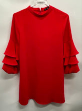 Load image into Gallery viewer, Zara Womens Red Long Bell Sleeve Mock Neck Back-Zip Comfort Mini Dress Size S
