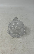 Load image into Gallery viewer, Vintage Clear Engraved Glass Round Shape Scalloped Edge Jewelry Box With Lid
