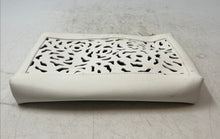 Load image into Gallery viewer, Oscar De La Renta Womens White Perforated Top Zipper Travel Makeup Handbag

