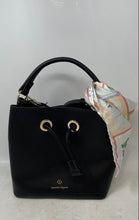 Load image into Gallery viewer, Nanette Lepore Womens Black Faux Leather Inner Pockets Drawstring Bucket Bag
