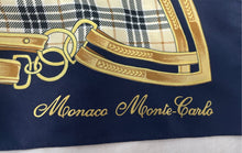 Load image into Gallery viewer, Monaco Monte-Carlo Womens Navy Beige Gold Plaid &amp; Chain Print Rectangle Scarf
